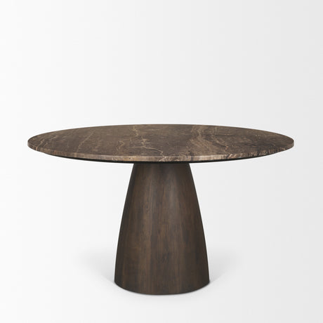 Allyson 54" Round Dark Brown w/ Cappuccino Marble Pedestal Dining Table from Mercana - Luna Furniture