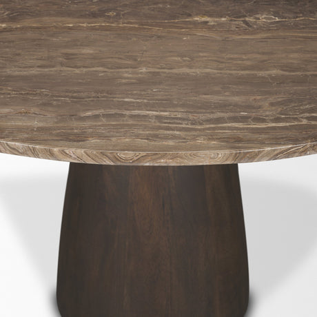 Allyson 54" Round Dark Brown w/ Cappuccino Marble Pedestal Dining Table from Mercana - Luna Furniture