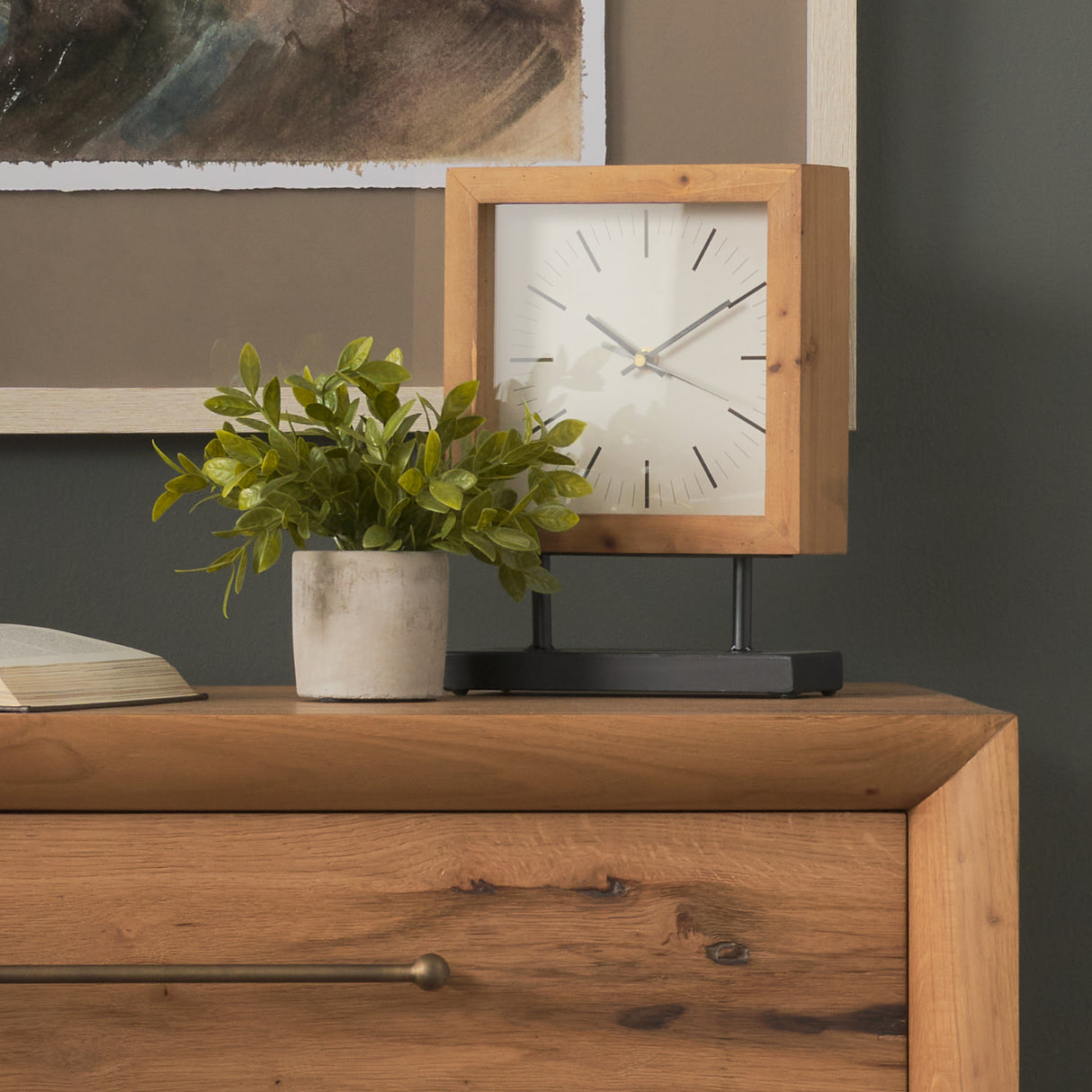 Renaya Light Brown Wood w/ Matte Black Metal Base Table Clock from Mercana - Luna Furniture