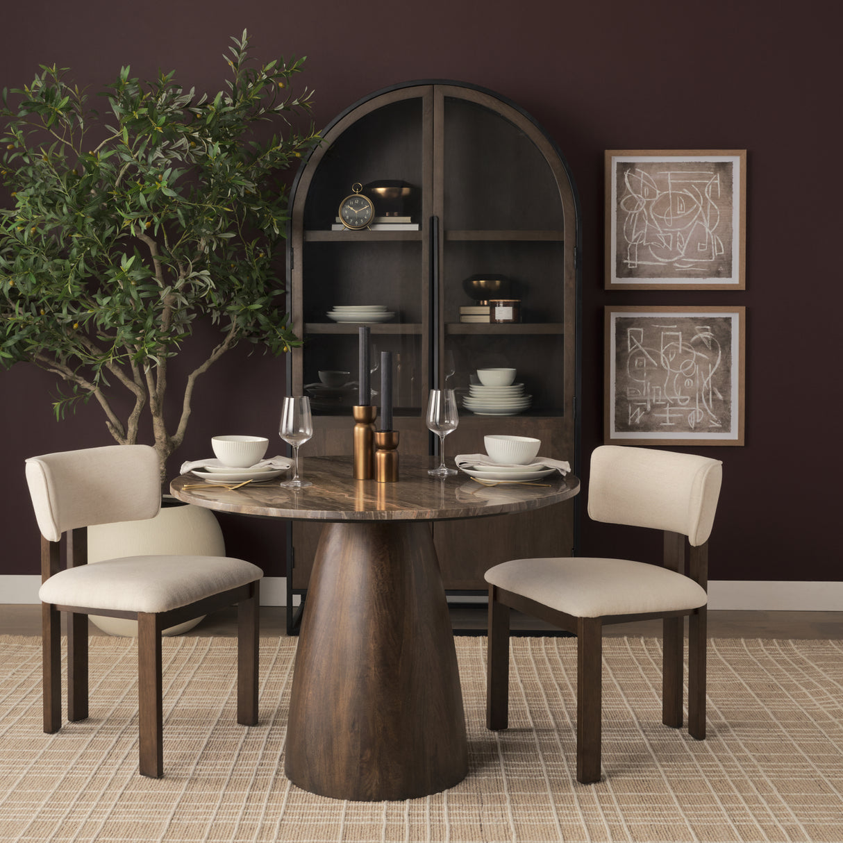Sloan 42W x 80H Dark Brown Wood W/Black Metal Arched Curio Cabinet from Mercana - Luna Furniture
