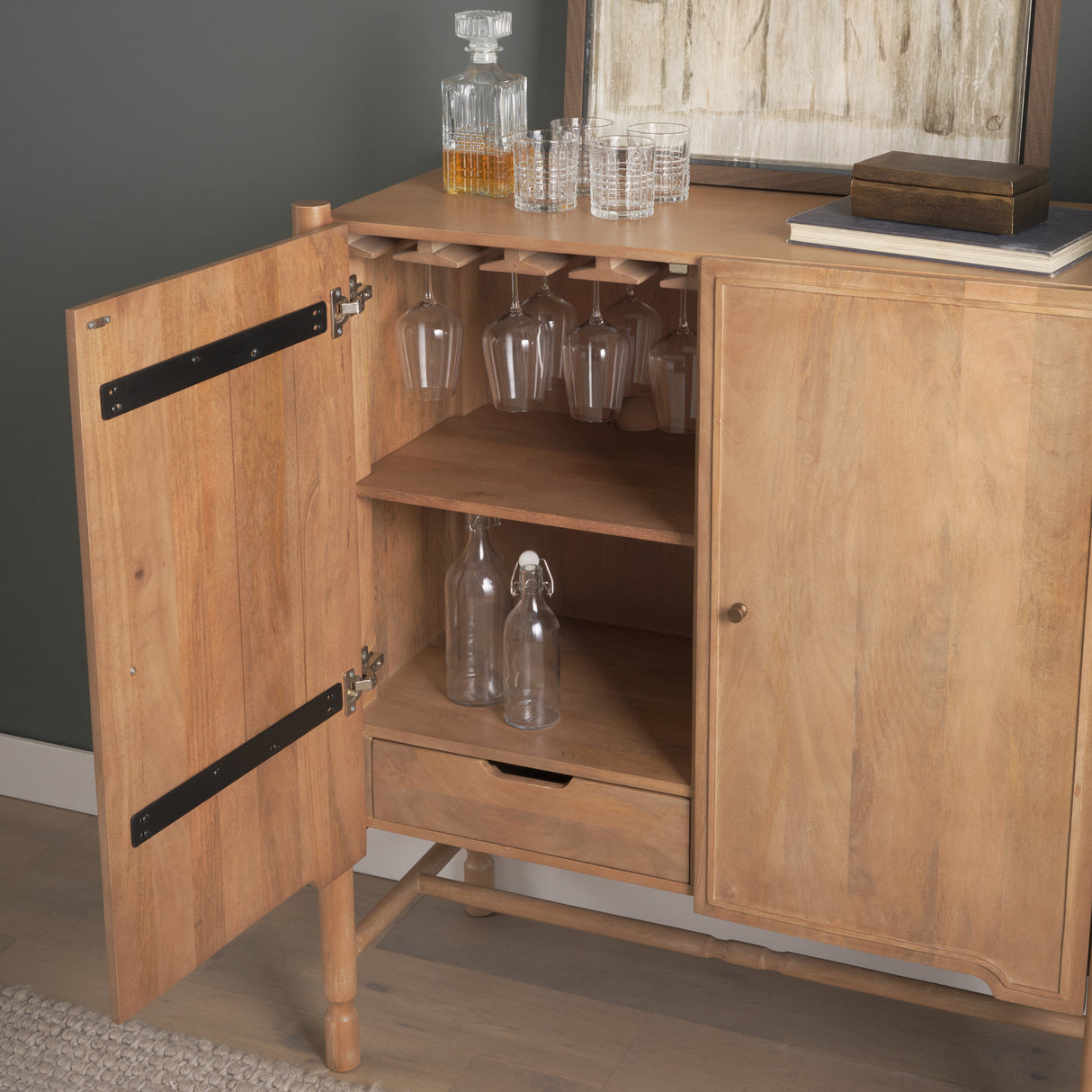 Phil Light Brown Wood 2 Door Bar Cabinet from Mercana - Luna Furniture
