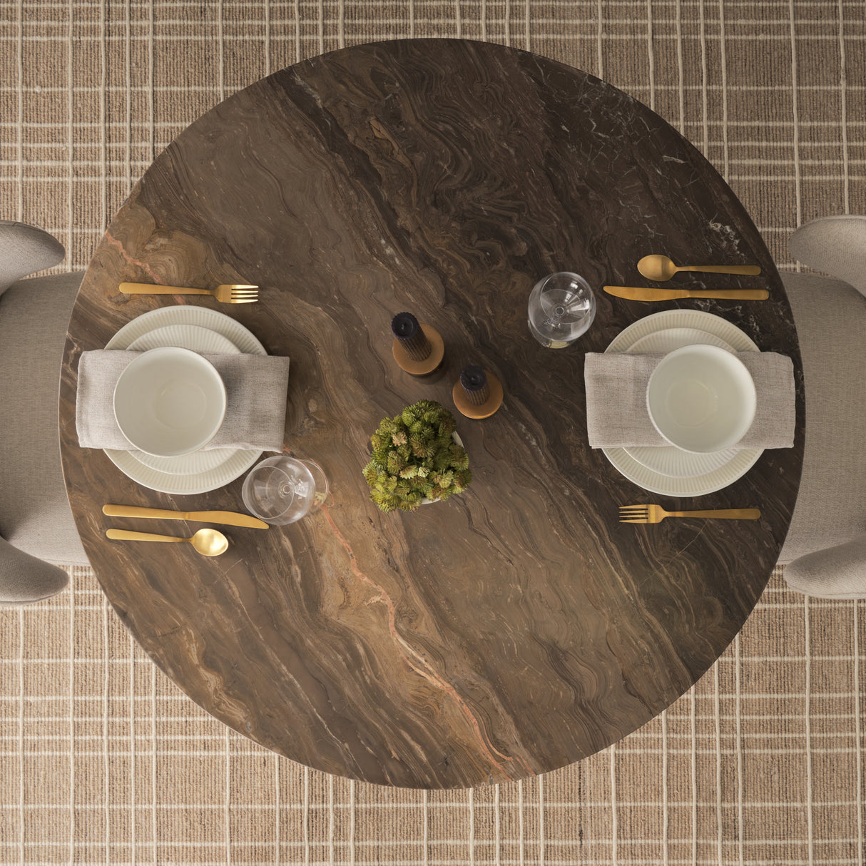 Allyson 42" Round Dark Brown w/ Cappuccino Marble Pedestal Dining Table from Mercana - Luna Furniture