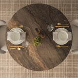 Allyson 42" Round Dark Brown w/ Cappuccino Marble Pedestal Dining Table from Mercana - Luna Furniture