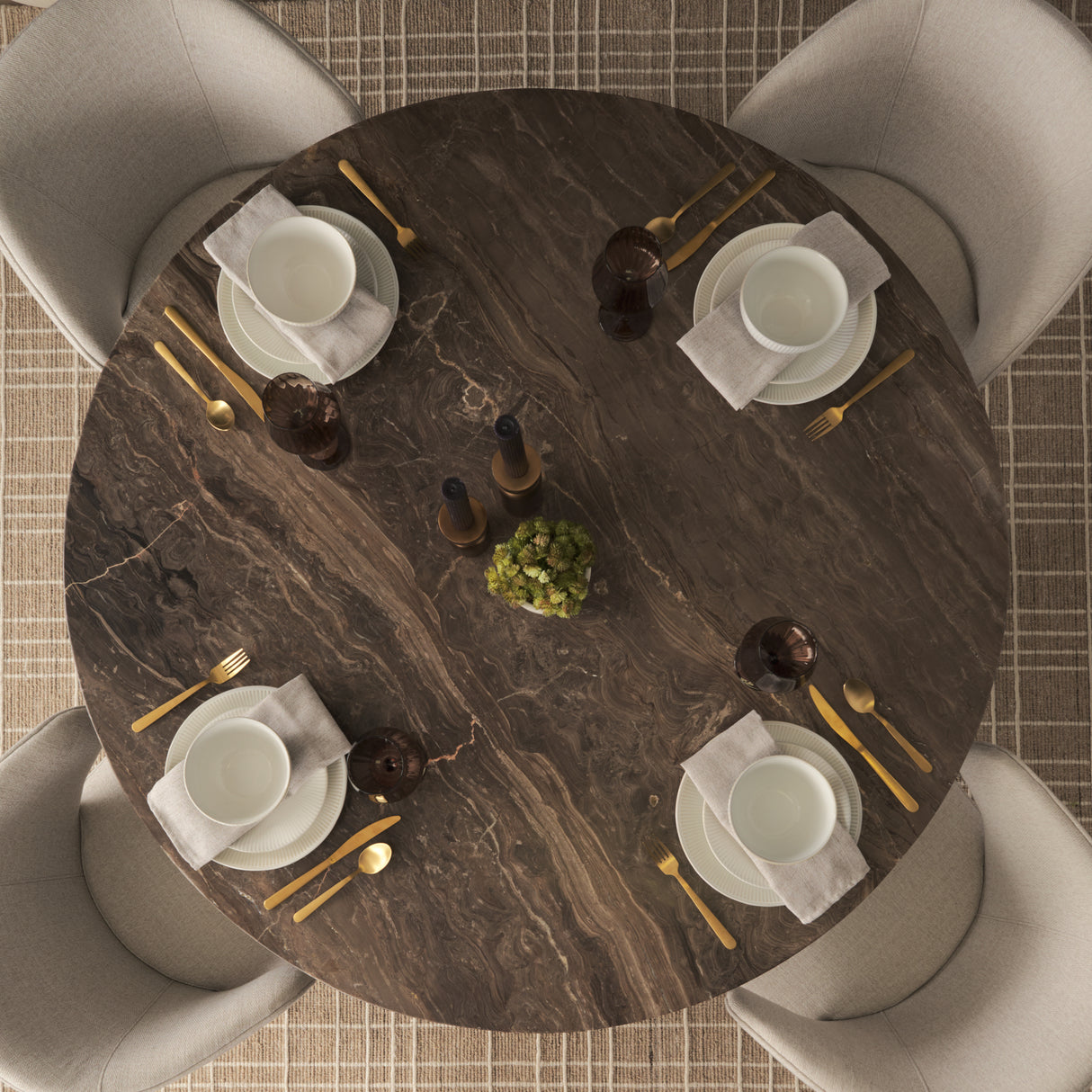 Allyson 54" Round Dark Brown w/ Cappuccino Marble Pedestal Dining Table from Mercana - Luna Furniture