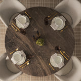 Allyson 54" Round Dark Brown w/ Cappuccino Marble Pedestal Dining Table from Mercana - Luna Furniture