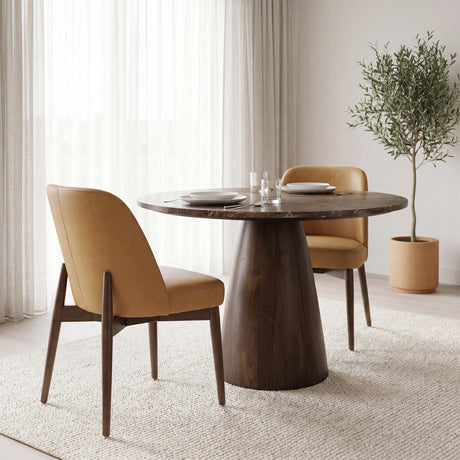 Abbie Slope Curved Back Tan Leather Dining Side Chair, Set of 2 from Mercana - Luna Furniture