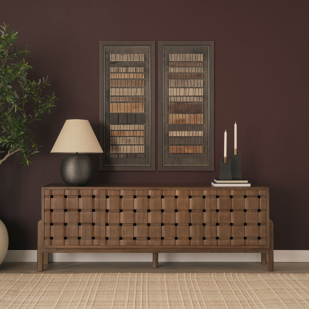 Timber Mosaic III by Mercana Studio Handmade Original Framed Artwork Matted from Mercana - Luna Furniture