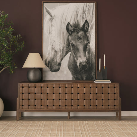 Trellyn Dark Brown Solid Wood 4-Door w/ Carved Woven Doors Closed Sideboard from Mercana - Luna Furniture