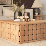 Trellyn 48" Light Brown Wood w/ Carved Woven Base Square Coffee Table from Mercana - Luna Furniture