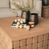 Trellyn 48" Light Brown Wood w/ Carved Woven Base Square Coffee Table from Mercana - Luna Furniture
