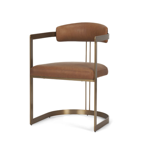Hollyfield I Brown Leather Seat Gold Iron Frame Dining Chair from Mercana - Luna Furniture