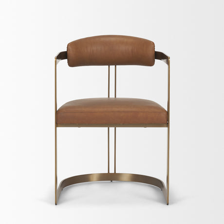 Hollyfield I Brown Leather Seat Gold Iron Frame Dining Chair from Mercana - Luna Furniture