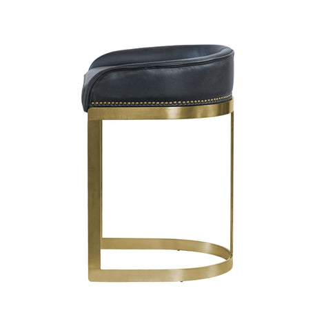 Hollyfield II Black Leather Seat Gold Metal Base Counter Stool from Mercana - Luna Furniture