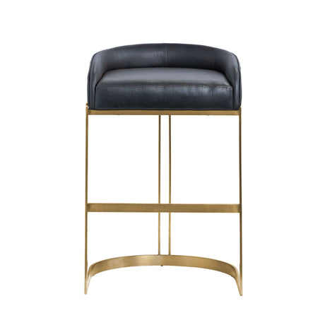 Hollyfield II Black LeatherSeat Gold Metal Base Bar Stool from Mercana - Luna Furniture