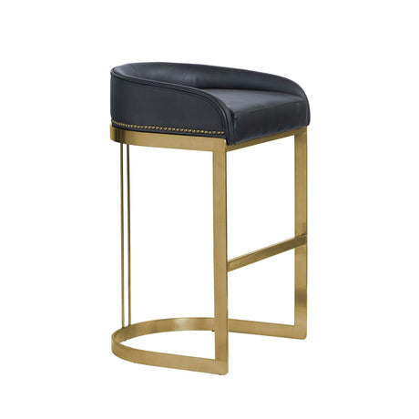 Hollyfield II Black LeatherSeat Gold Metal Base Bar Stool from Mercana - Luna Furniture