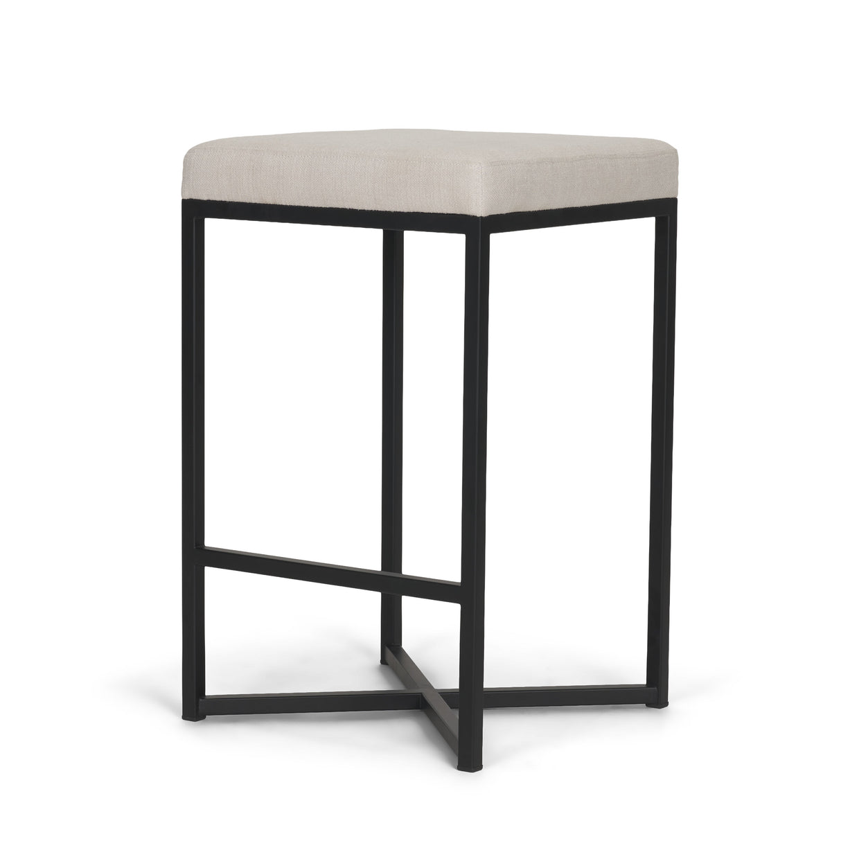 Frodo 26.5H Seat Height White Fabric Seat Black Metal Base Stool from Mercana - Luna Furniture