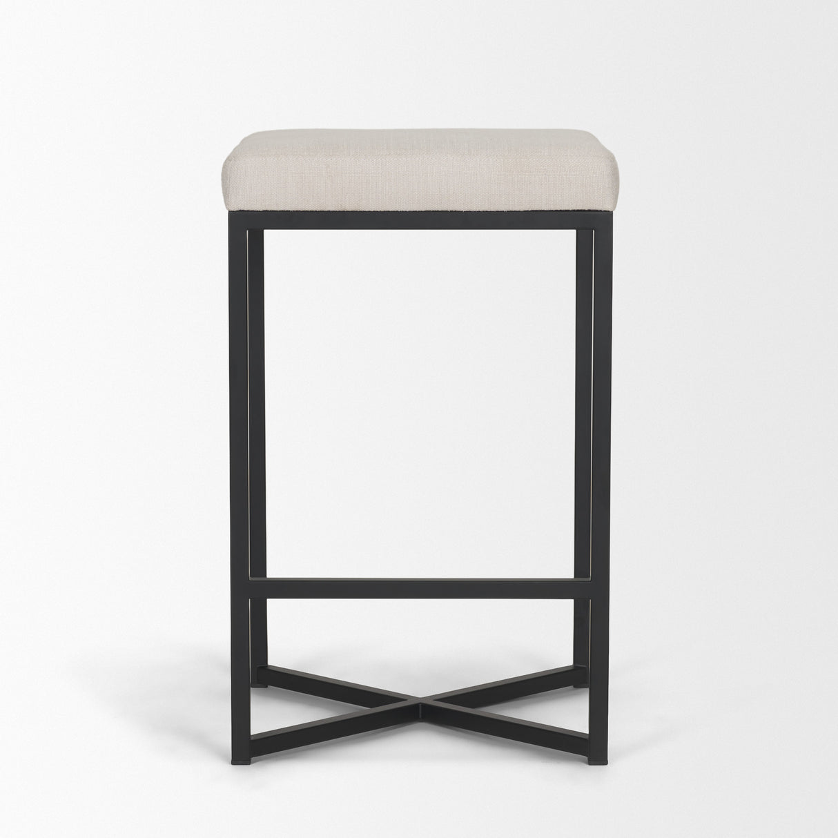 Frodo 26.5H Seat Height White Fabric Seat Black Metal Base Stool from Mercana - Luna Furniture