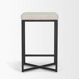 Frodo 26.5H Seat Height White Fabric Seat Black Metal Base Stool from Mercana - Luna Furniture