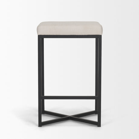 Frodo 26.5H Seat Height White Fabric Seat Black Metal Base Stool from Mercana - Luna Furniture