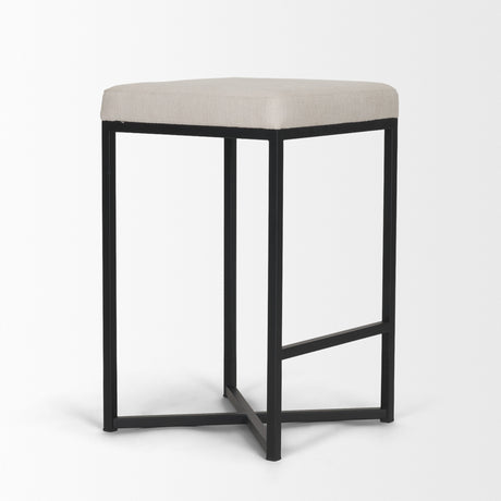 Frodo 26.5H Seat Height White Fabric Seat Black Metal Base Stool from Mercana - Luna Furniture