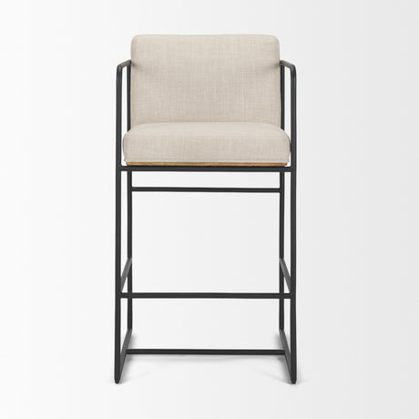 Stamford 36.5" Light Beige Upholstered Seat w/ Wood Back, Metal Frame Counter Stool from Mercana - Luna Furniture