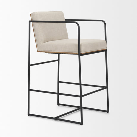 Stamford 36.5" Light Beige Upholstered Seat w/ Wood Back, Metal Frame Counter Stool from Mercana - Luna Furniture