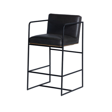 Stamford 36" Total Height Black Leather Seat w/ Wood Back Metal Counter Stool from Mercana - Luna Furniture