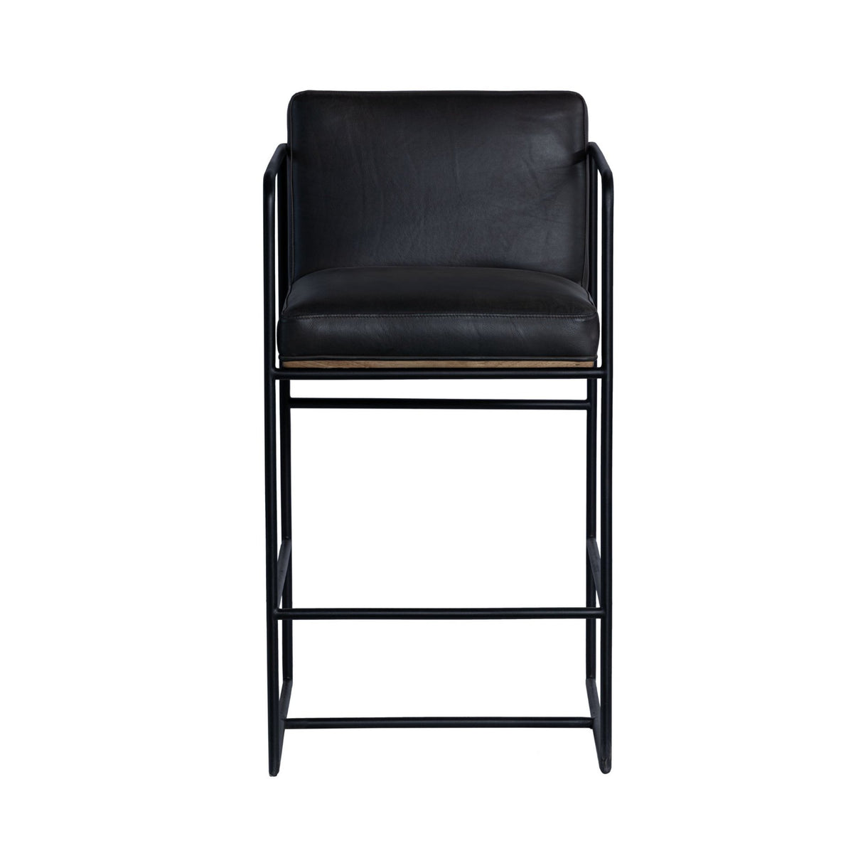 Stamford 36" Total Height Black Leather Seat w/ Wood Back Metal Counter Stool from Mercana - Luna Furniture