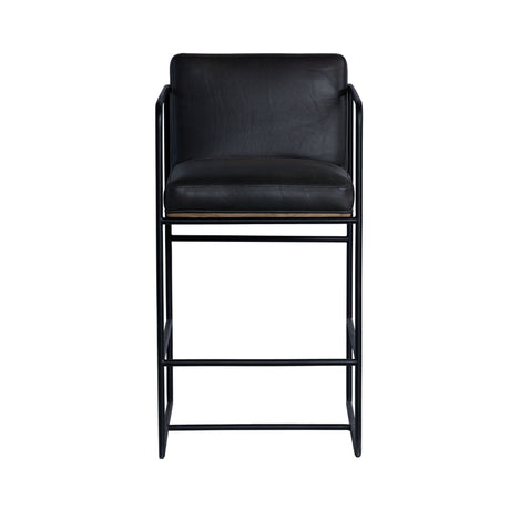 Stamford 36" Total Height Black Leather Seat w/ Wood Back Metal Counter Stool from Mercana - Luna Furniture