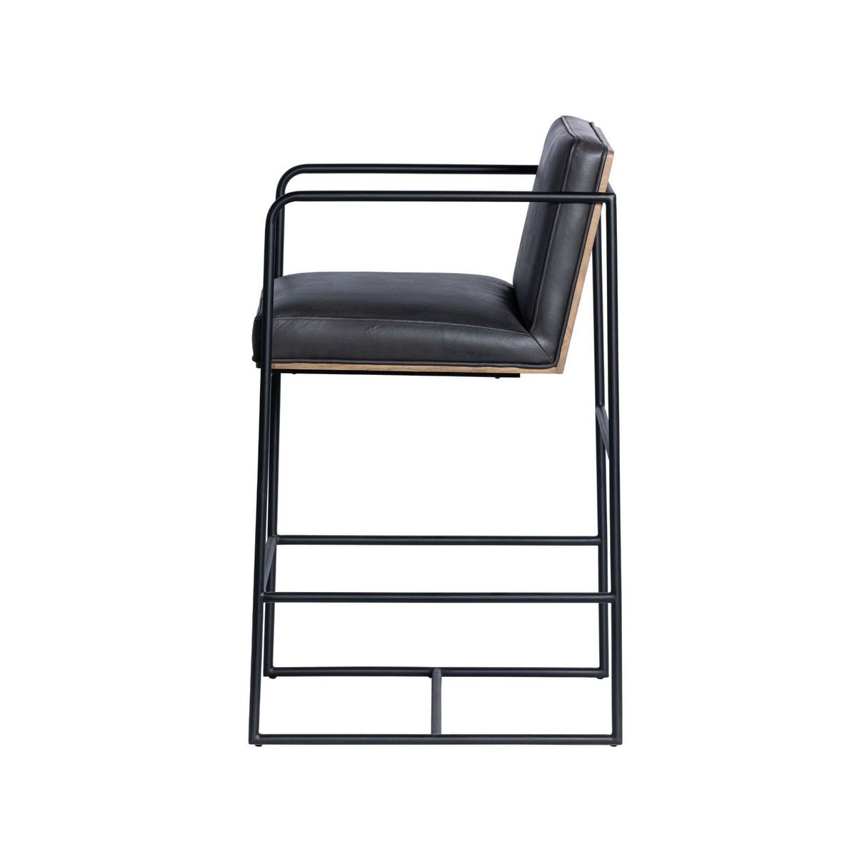 Stamford 36" Total Height Black Leather Seat w/ Wood Back Metal Counter Stool from Mercana - Luna Furniture