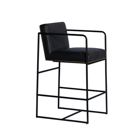 Stamford 36" Total Height Black Leather Seat w/ Wood Back Metal Counter Stool from Mercana - Luna Furniture
