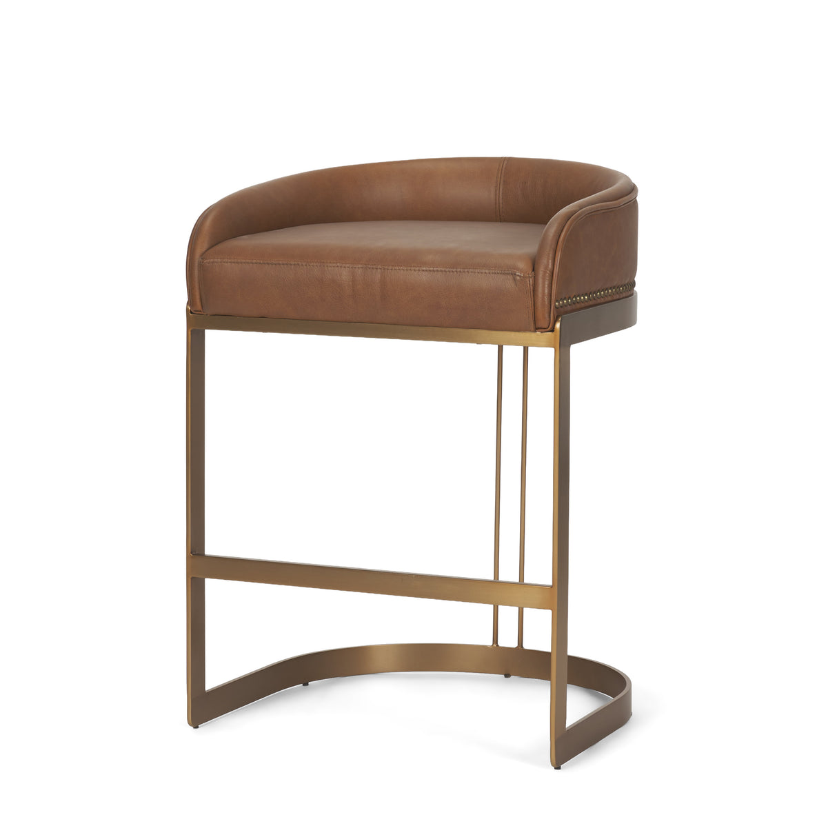 Hollyfield II Brown Leather Seat Gold Metal Base Stool from Mercana - Luna Furniture