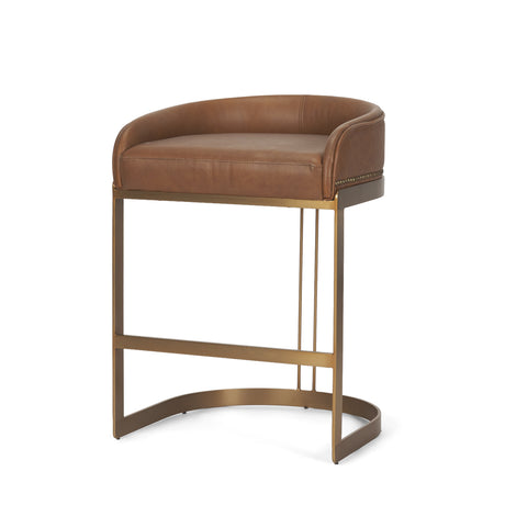 Hollyfield II Brown Leather Seat Gold Metal Base Stool from Mercana - Luna Furniture
