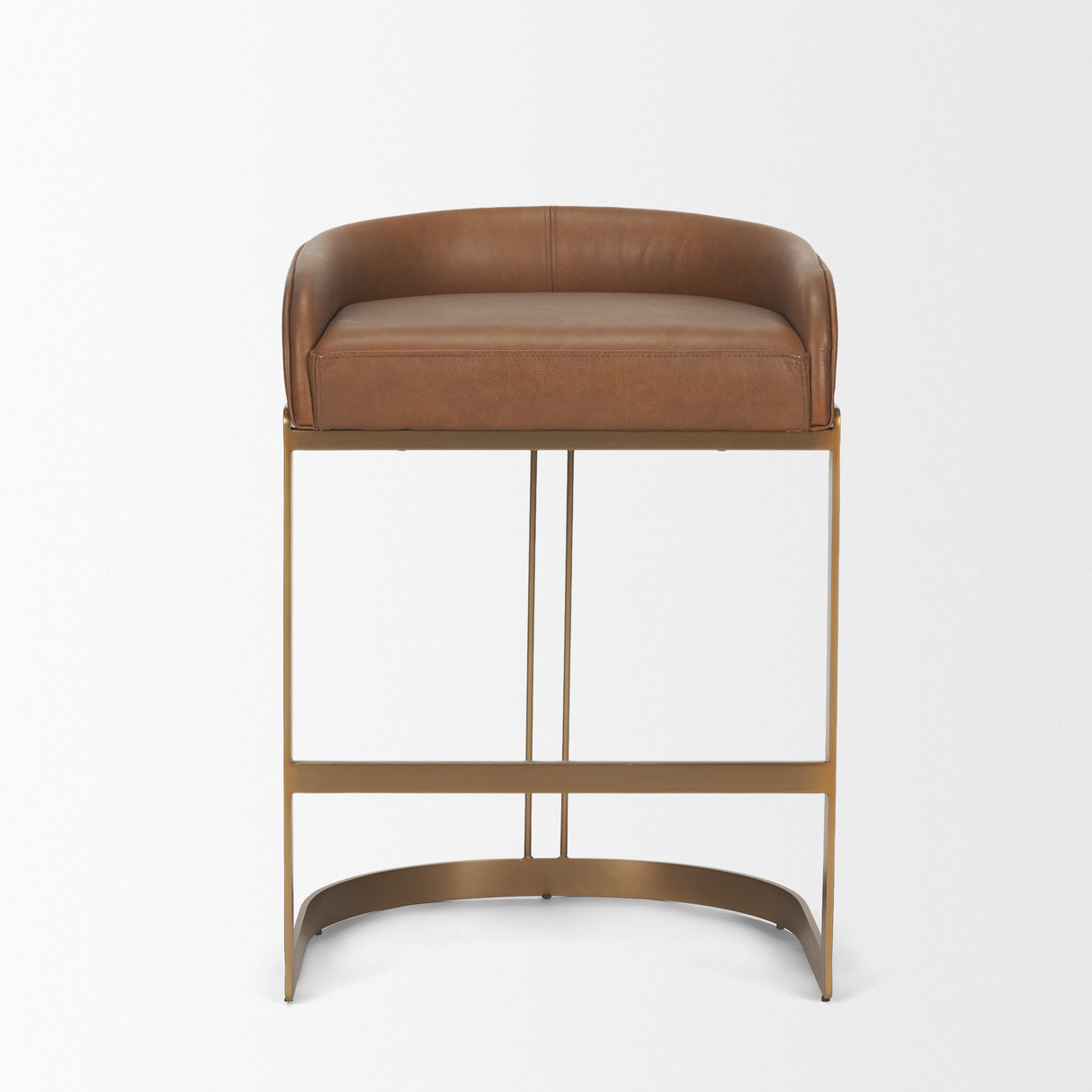 Hollyfield II Brown Leather Seat Gold Metal Base Stool from Mercana - Luna Furniture