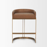 Hollyfield II Brown Leather Seat Gold Metal Base Stool from Mercana - Luna Furniture