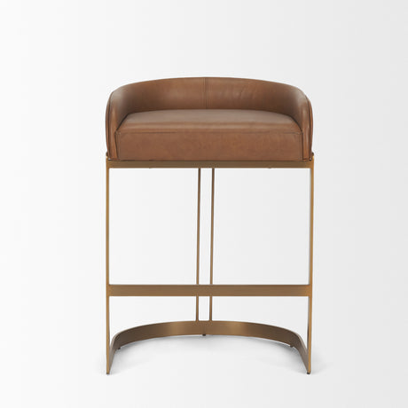 Hollyfield II Brown Leather Seat Gold Metal Base Stool from Mercana - Luna Furniture