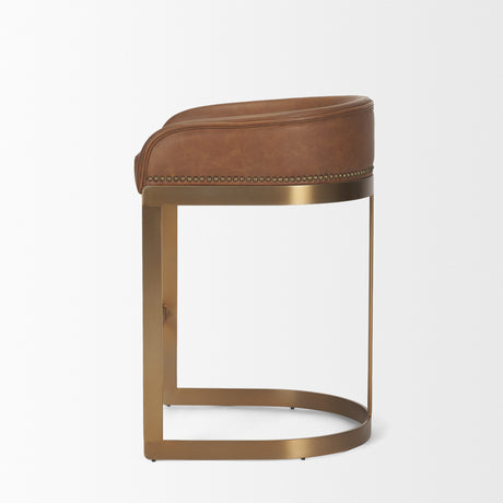 Hollyfield II Brown Leather Seat Gold Metal Base Stool from Mercana - Luna Furniture