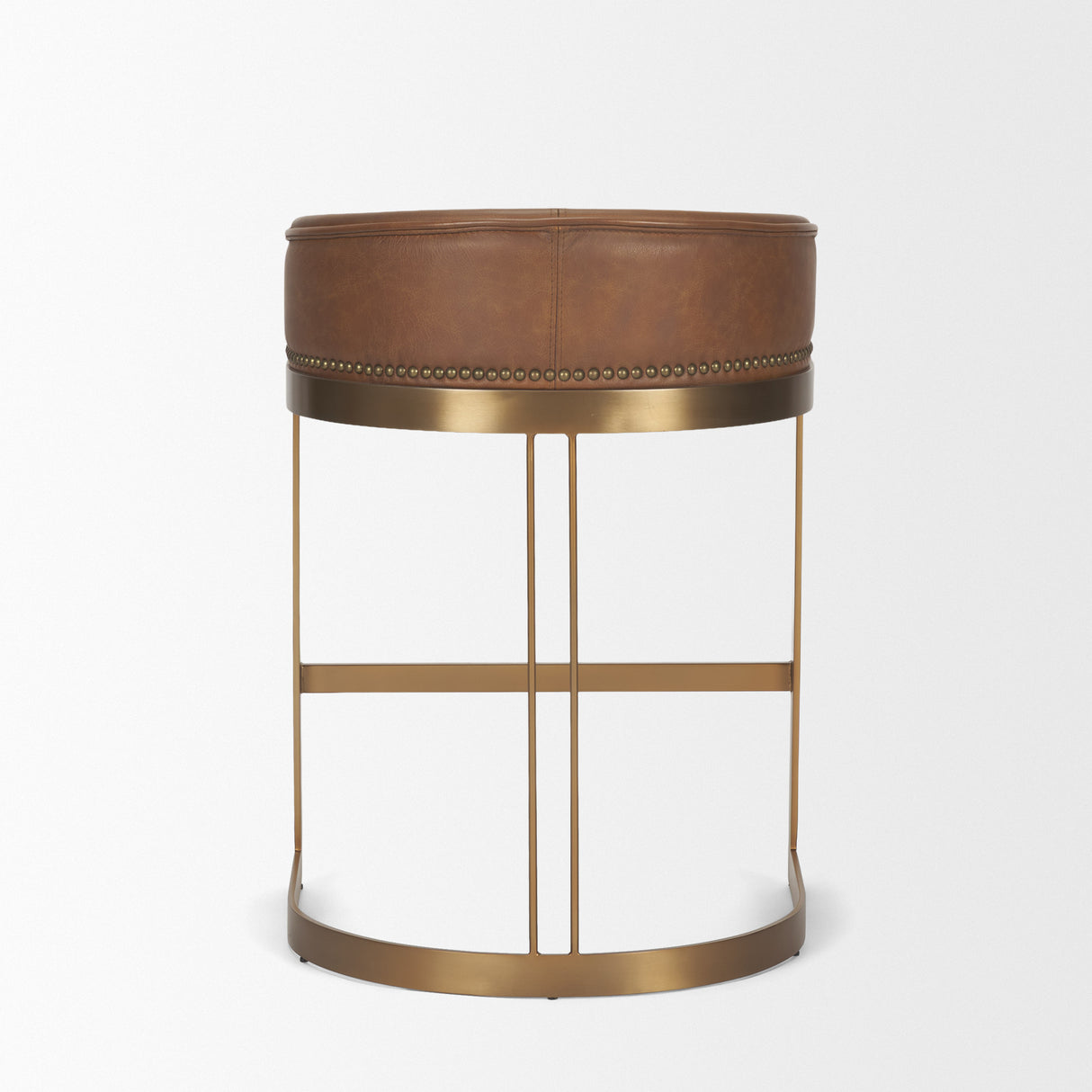 Hollyfield II Brown Leather Seat Gold Metal Base Stool from Mercana - Luna Furniture