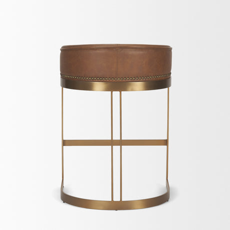 Hollyfield II Brown Leather Seat Gold Metal Base Stool from Mercana - Luna Furniture