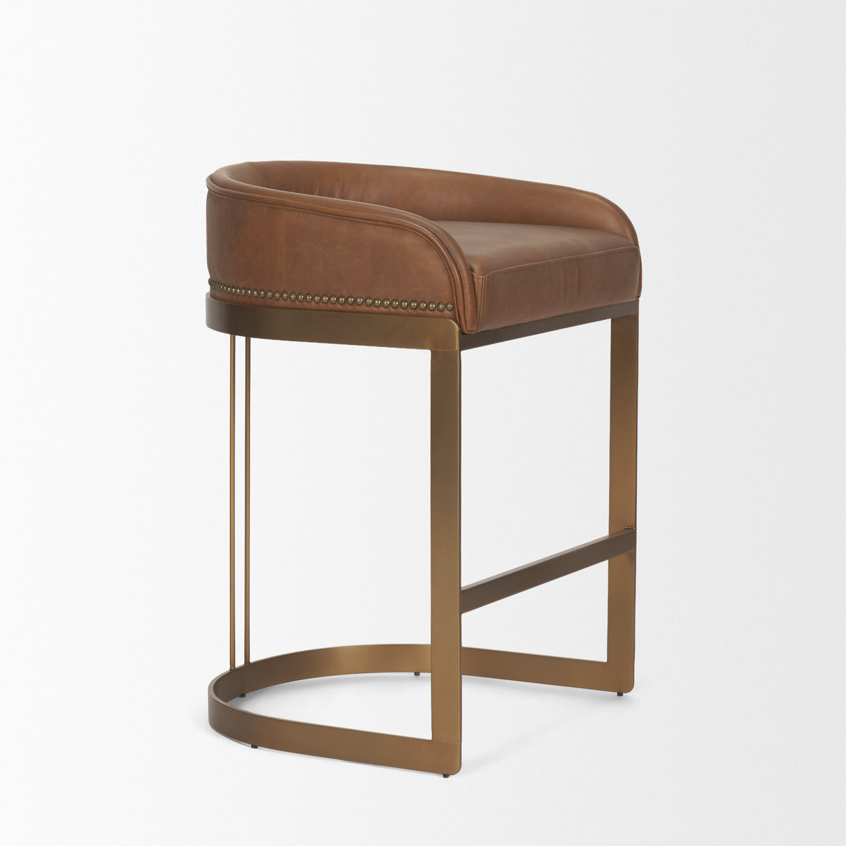 Hollyfield II Brown Leather Seat Gold Metal Base Stool from Mercana - Luna Furniture