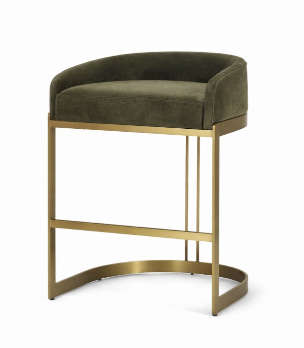 Hollyfield Backless 28.7in Seat Bar Stool | Olive Fabric w/ Gold Metal from Mercana - Luna Furniture