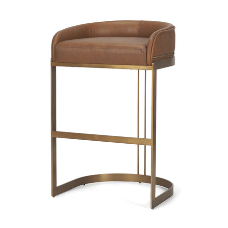 Hollyfield II Brown Leather Seat Gold Metal Base Bar Stool from Mercana - Luna Furniture