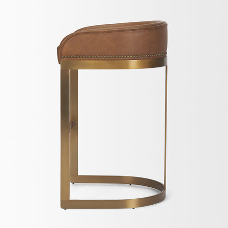 Hollyfield II Brown Leather Seat Gold Metal Base Bar Stool from Mercana - Luna Furniture