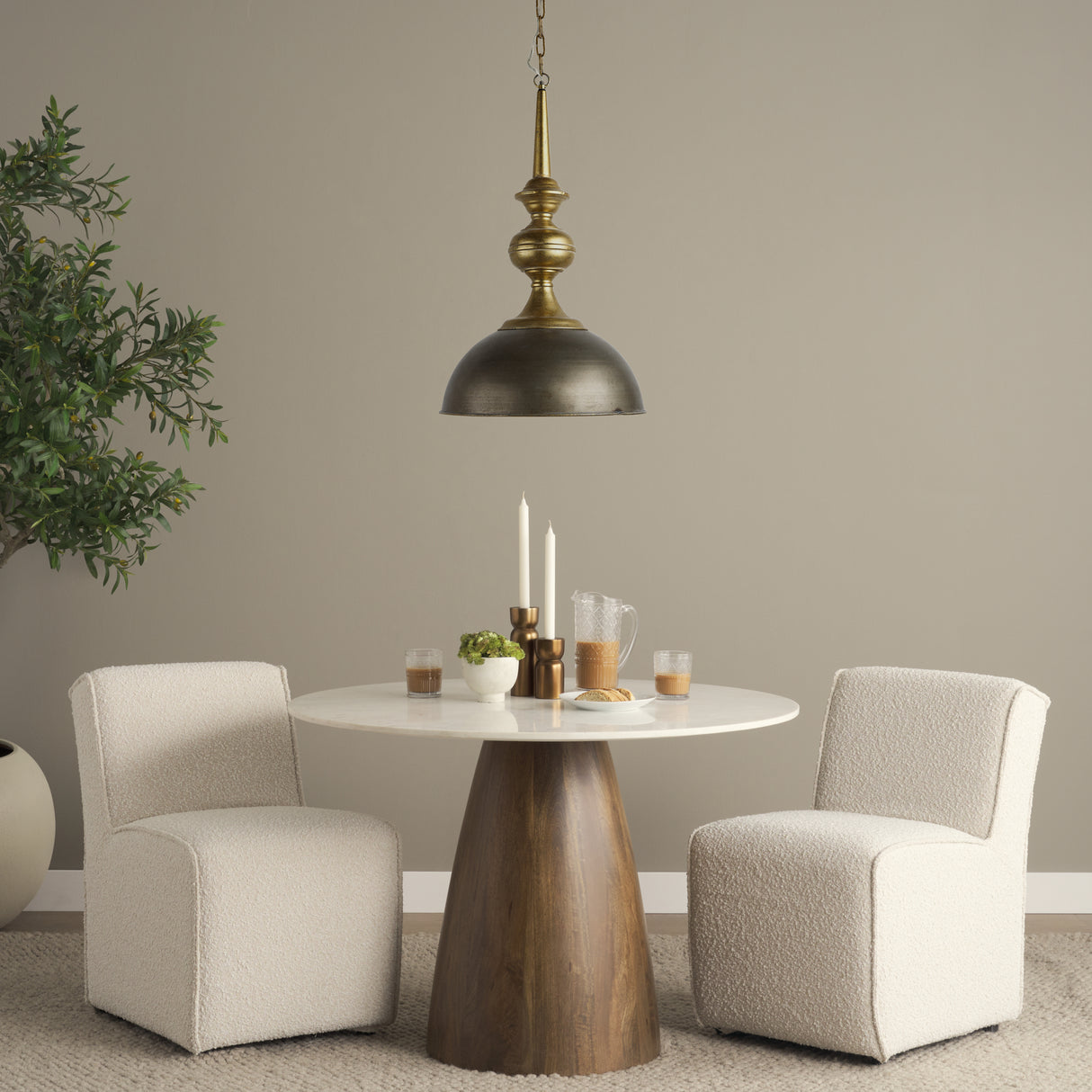 Capsa 17x29 Antique Gold and Silver Toned Metal Dome Pendant Light from Mercana - Luna Furniture