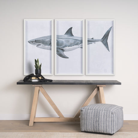Great White Shark by Ariana a Triptych Hand Embellished Textured Framed Art Print Matted under Glass from Mercana - Luna Furniture
