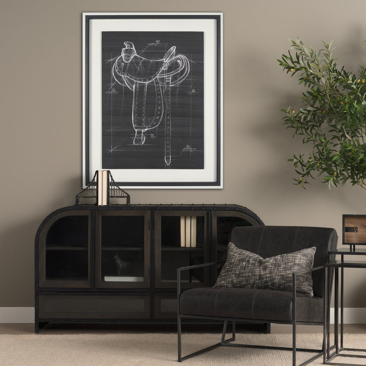 Horse Seat Black I by Mercana Studio a Hand Embellished Textured Framed Art Print from Mercana - Luna Furniture