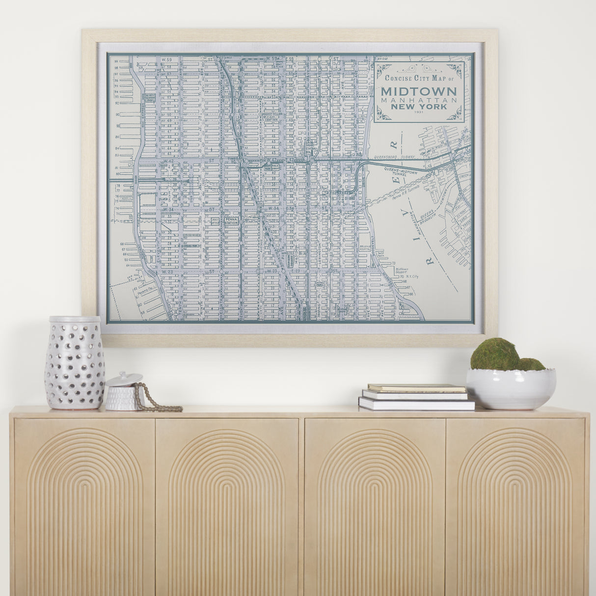 Manhattan Map I by Mercana Studio a Hand Embellished Textured Framed Art Print Matted under Glass from Mercana - Luna Furniture