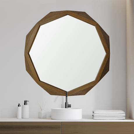 Aramis II 41L x 41H Octagon Brown Wood Frame Wall Mirror from Mercana - Luna Furniture