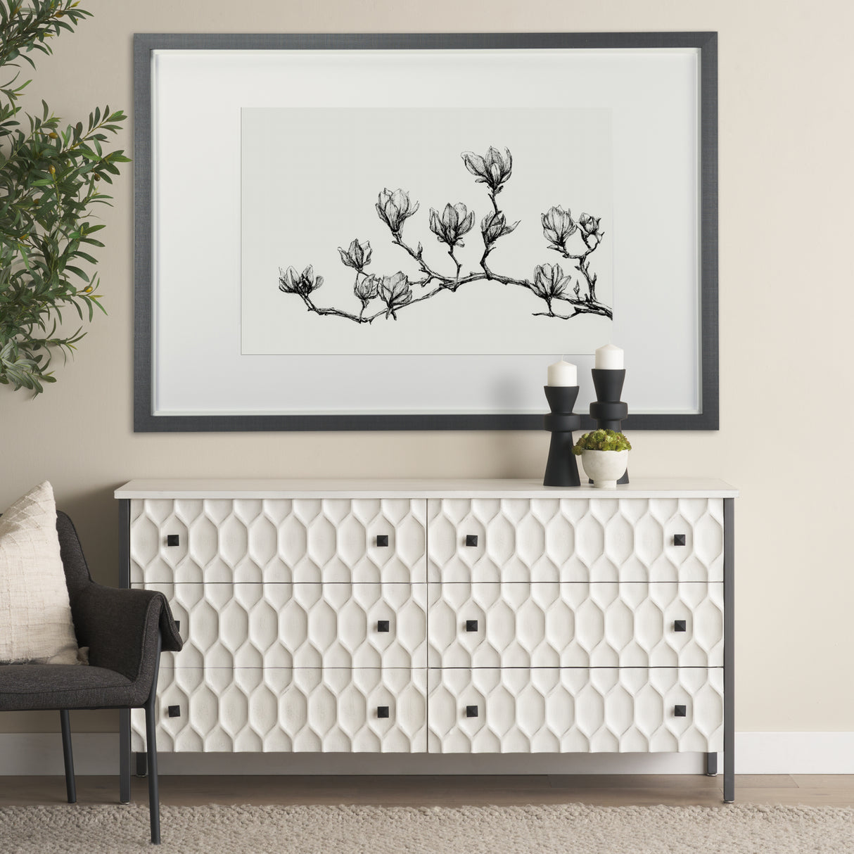 Magnolia II by Mercana Studio a Hand Embellished Textured Framed Art Print Matted under Glass from Mercana - Luna Furniture
