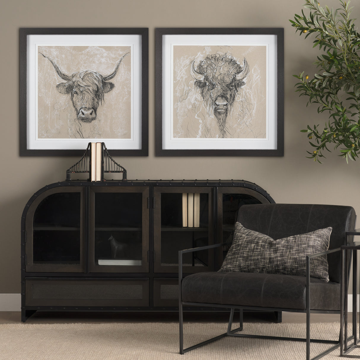 Sketch of Animal IX (Bison) by Mercana Studio Hand Embellished Framed Art Print Matted under Glass from Mercana - Luna Furniture
